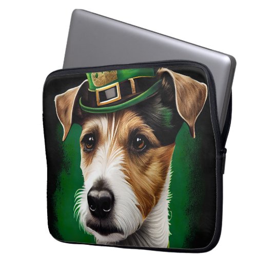 Jack Russell Dog in St. Patrick's Day Dress Laptopschutzhülle (Vorderseite Links)