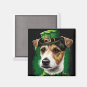 Jack Russell Dog in St. Patrick's Day Dress Magnet (Vorderseite/Rückseite)