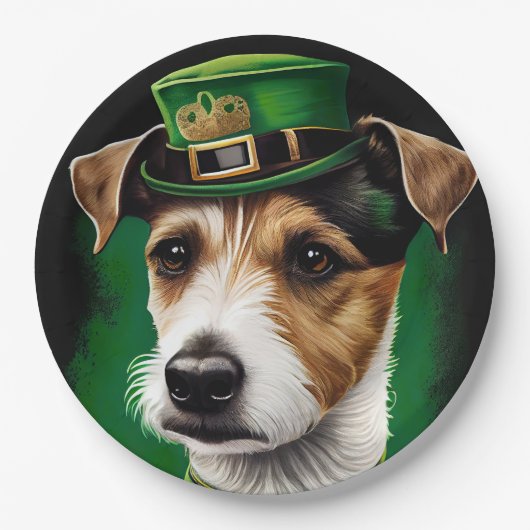 Jack Russell Dog in St. Patrick's Day Dress Pappteller (Vorderseite)