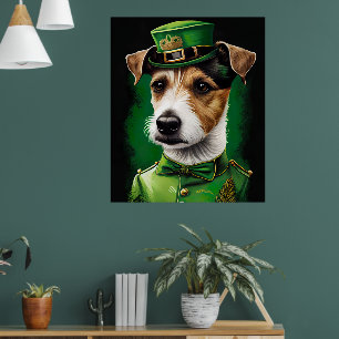Jack Russell Dog in St. Patrick's Day Dress Poster
