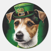 Jack Russell Dog in St. Patrick's Day Dress Runder Aufkleber (Vorderseite)