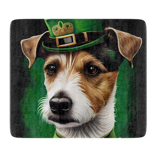 Jack Russell Dog in St. Patrick's Day Dress Schneidebrett (Vorderseite)