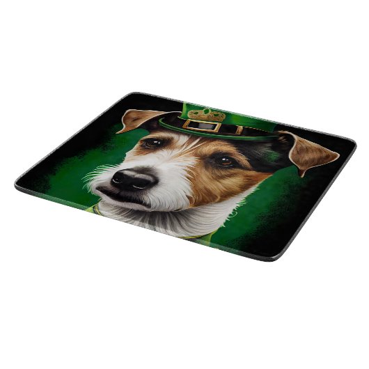 Jack Russell Dog in St. Patrick's Day Dress Schneidebrett (Ecke)