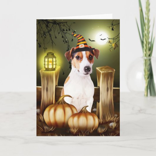 Jack Russell Dog mit Hexenhut Halloween-Geschenkid Karte (Vorderseite)