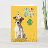 Jack Russell Dog Party Hat Yellow Birthday Karte (Vorderseite)