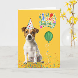 Jack Russell Dog Party Hat Yellow Birthday Karte