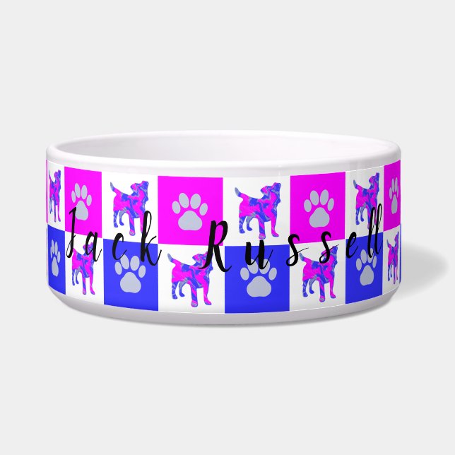 Jack Russell Dog & Paw Hot Pink & Blue Pet Bowl Napf (Vorderseite)