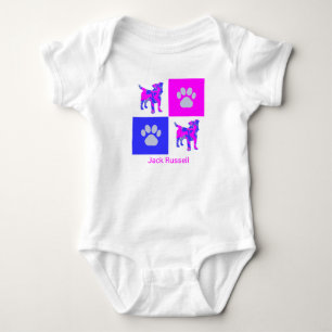 Jack Russell Dog & Paw Pink und Blue Baby Bodysuit Strampler