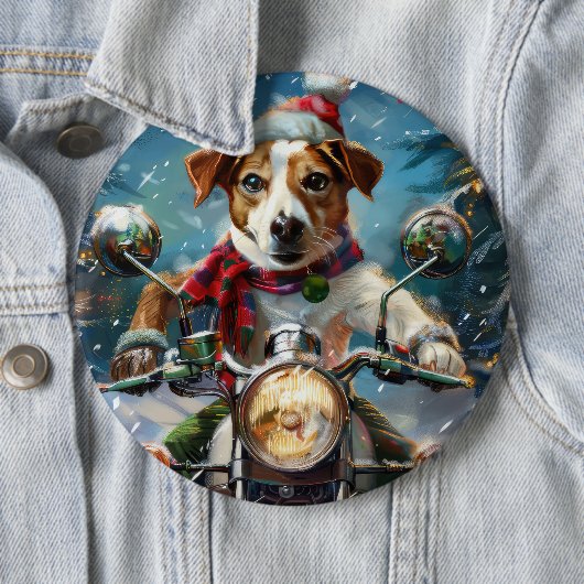 Jack Russell Dog Riding Motorrad Weihnachten Button (Beispiel)