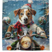 Jack Russell Dog Riding Motorrad Weihnachten Duschvorhang (Vorderseite)