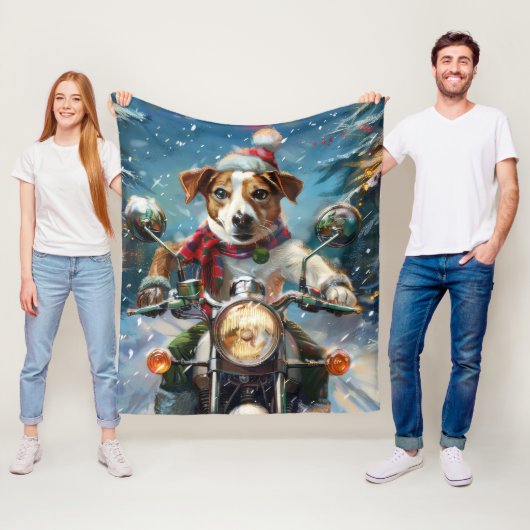 Jack Russell Dog Riding Motorrad Weihnachten Fleecedecke (Beispiel)