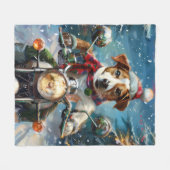 Jack Russell Dog Riding Motorrad Weihnachten Fleecedecke (Vorderseite (Horizontal))