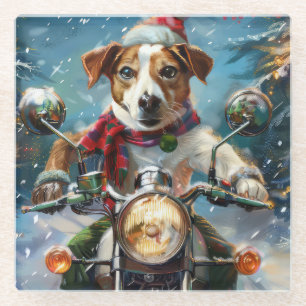 Jack Russell Dog Riding Motorrad Weihnachten Glasuntersetzer