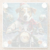 Jack Russell Dog Riding Motorrad Weihnachten Glasuntersetzer (Rückseite)