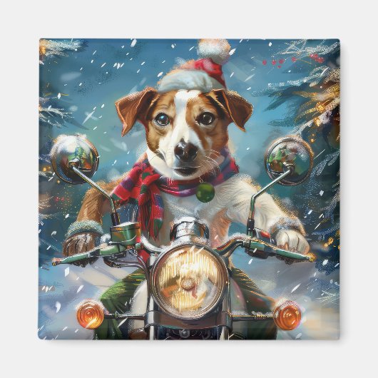 Jack Russell Dog Riding Motorrad Weihnachten Magnet (Vorne)