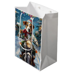 Jack Russell Dog Riding Motorrad Weihnachten Mittlere Geschenktüte