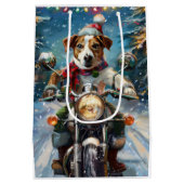 Jack Russell Dog Riding Motorrad Weihnachten Mittlere Geschenktüte (Rückseite)