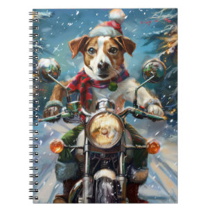 Jack Russell Dog Riding Motorrad Weihnachten Notizblock