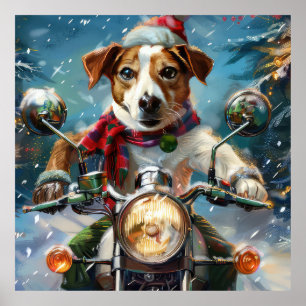 Jack Russell Dog Riding Motorrad Weihnachten Poster