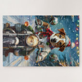 Jack Russell Dog Riding Motorrad Weihnachten Puzzle (Horizontal)