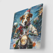 Jack Russell Dog Riding Motorrad Weihnachten Quadratische Wanduhr (Winkel)
