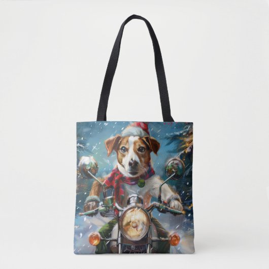Jack Russell Dog Riding Motorrad Weihnachten Tasche (Vorderseite)