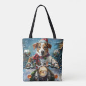 Jack Russell Dog Riding Motorrad Weihnachten Tasche (Rückseite)