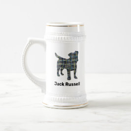 Jack Russell Dog Silhouette Gelb & Schwarz Grid Bierglas