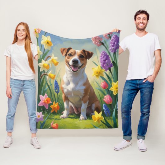 Jack Russell Dog Spring Flowers Malerei Fleecedecke (Beispiel)