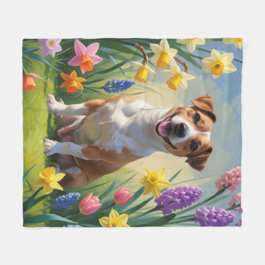 Jack Russell Dog Spring Flowers Malerei Fleecedecke (Vorderseite (Horizontal))