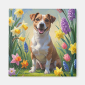 Jack Russell Dog Spring Flowers Malerei Magnet (Vorne)