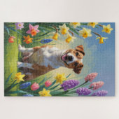 Jack Russell Dog Spring Flowers Malerei Puzzle (Horizontal)