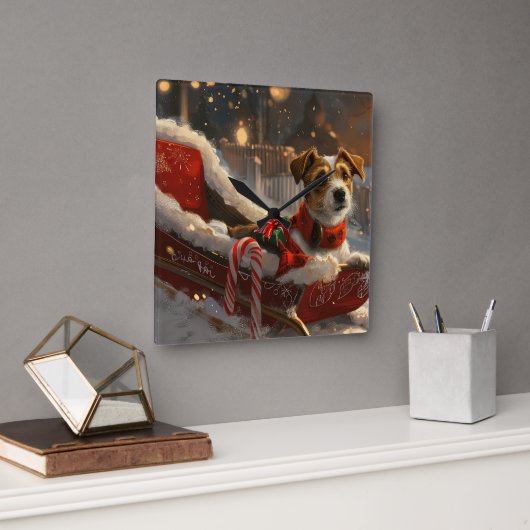 Jack Russell Dog Weihnachtsfest Quadratische Wanduhr (Büro)