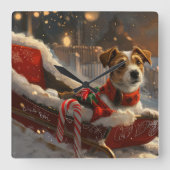 Jack Russell Dog Weihnachtsfest Quadratische Wanduhr (Vorderseite)