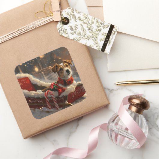 Jack Russell Dog Weihnachtsfest Quadratischer Aufkleber (Schenken)