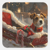 Jack Russell Dog Weihnachtsfest Quadratischer Aufkleber (Vorderseite)