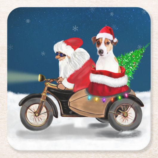 Jack Russell Dog Weihnachtsmann Claus Rechteckiger Pappuntersetzer (Vorderseite)