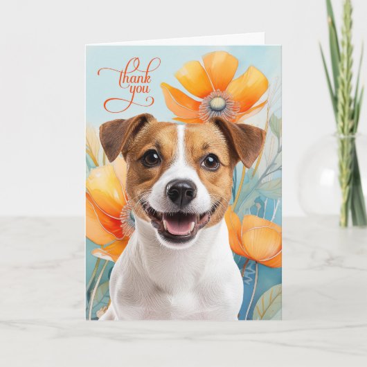 Jack Russell Dog with Orange Poppies Dankeskarte (Vorderseite)