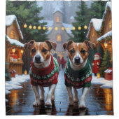 Jack Russell Dogs Christmas Snow Holiday Duschvorhang (Vorderseite)