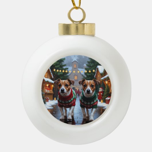 Jack Russell Dogs Christmas Snow Holiday Keramik Kugel-Ornament (Vorderseite)