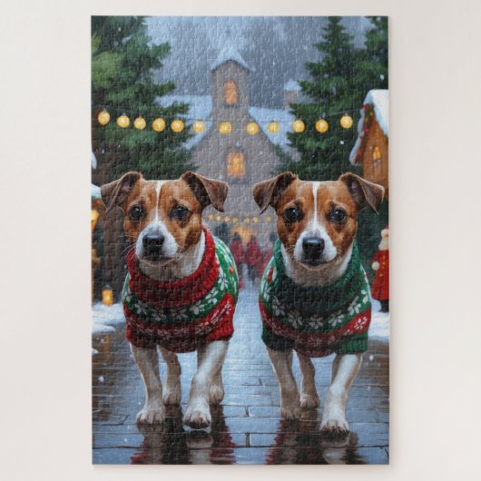 Jack Russell Dogs Christmas Snow Holiday Puzzle (Vertikal)