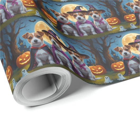 Jack Russell Dogs Pumpkin Halloween Funny Geschenkpapier (Rolleneckpunkt)