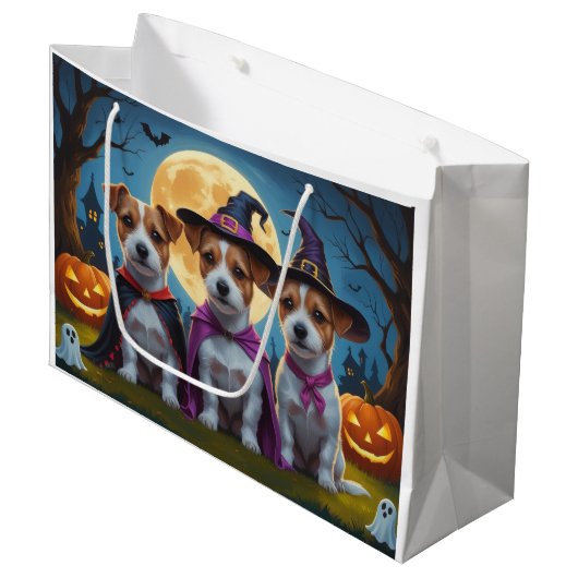 Jack Russell Dogs Pumpkin Halloween Funny Große Geschenktüte (Vorderseite Schrägansicht)