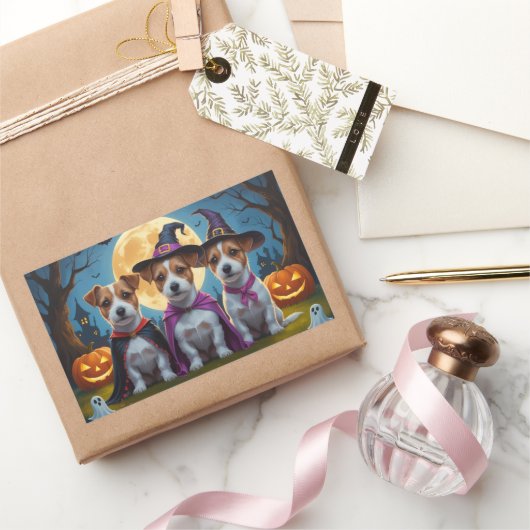 Jack Russell Dogs Pumpkin Halloween Funny Rechteckiger Aufkleber (Schenken)