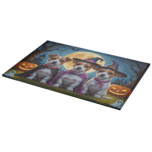 Jack Russell Dogs Pumpkin Halloween Funny Schneidebrett (Ecke)