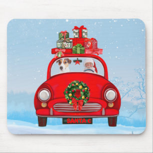Jack Russell fährt mit dem Weihnachtsmann in Auto Mousepad
