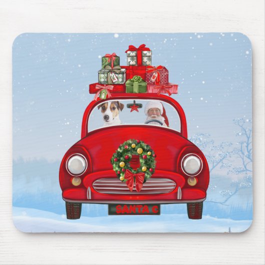 Jack Russell fährt mit dem Weihnachtsmann in Auto Mousepad (Vorne)