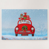Jack Russell fährt mit dem Weihnachtsmann in Auto Puzzle (Horizontal)