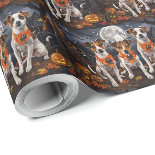 Jack Russell Halloween Spooky Geschenkpapier (Rolleneckpunkt)