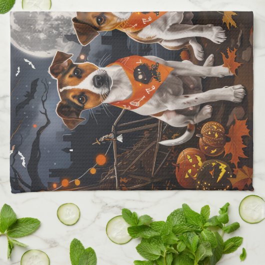 Jack Russell Halloween Spooky Geschirrtuch (Gefaltet)